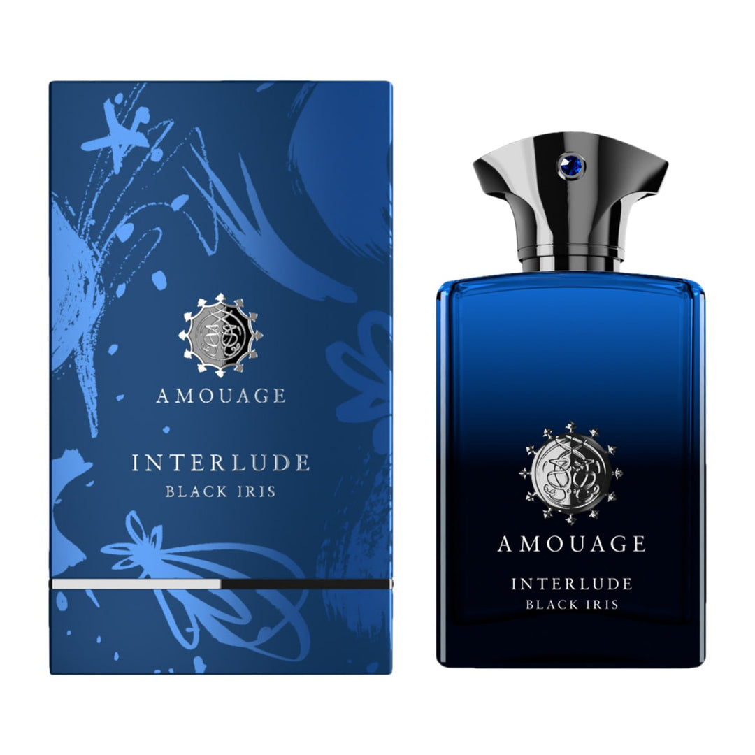 Amouage Interlude Black Iris bottle with packaging