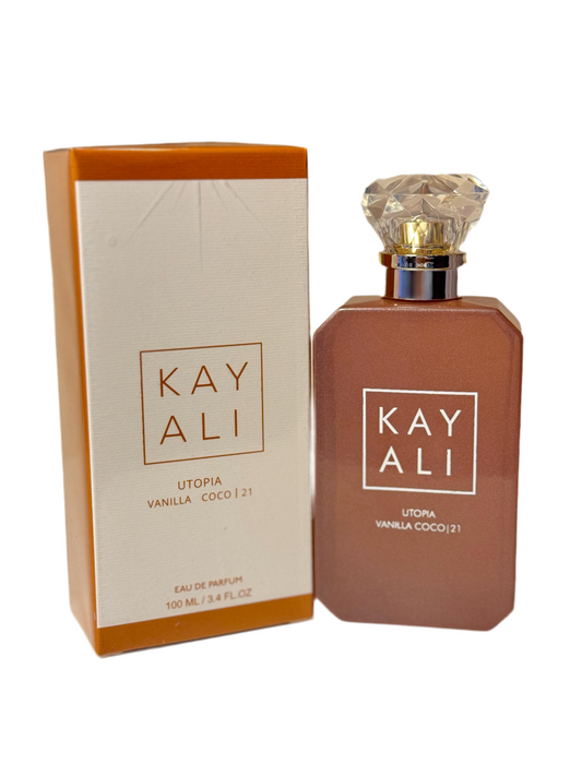 Kayali Utopia Vanilla Coco 21 bottle with packaging