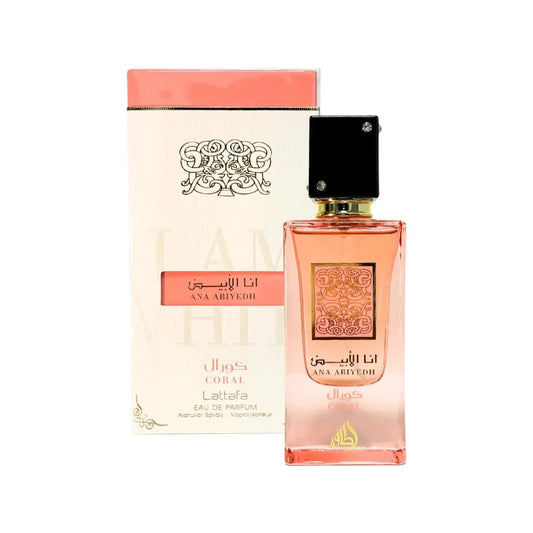 Ana Abiyedh Coral By Lattafa bottle with packaging
