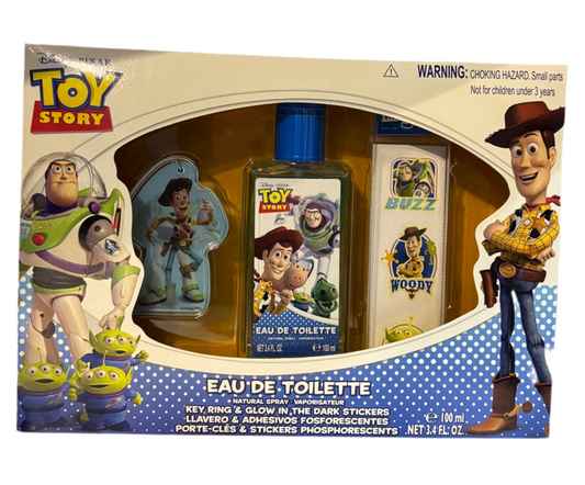 Toy Story Eau de Toilette + Key, Ring and Glow In The Dark Stickers bottle with packaging