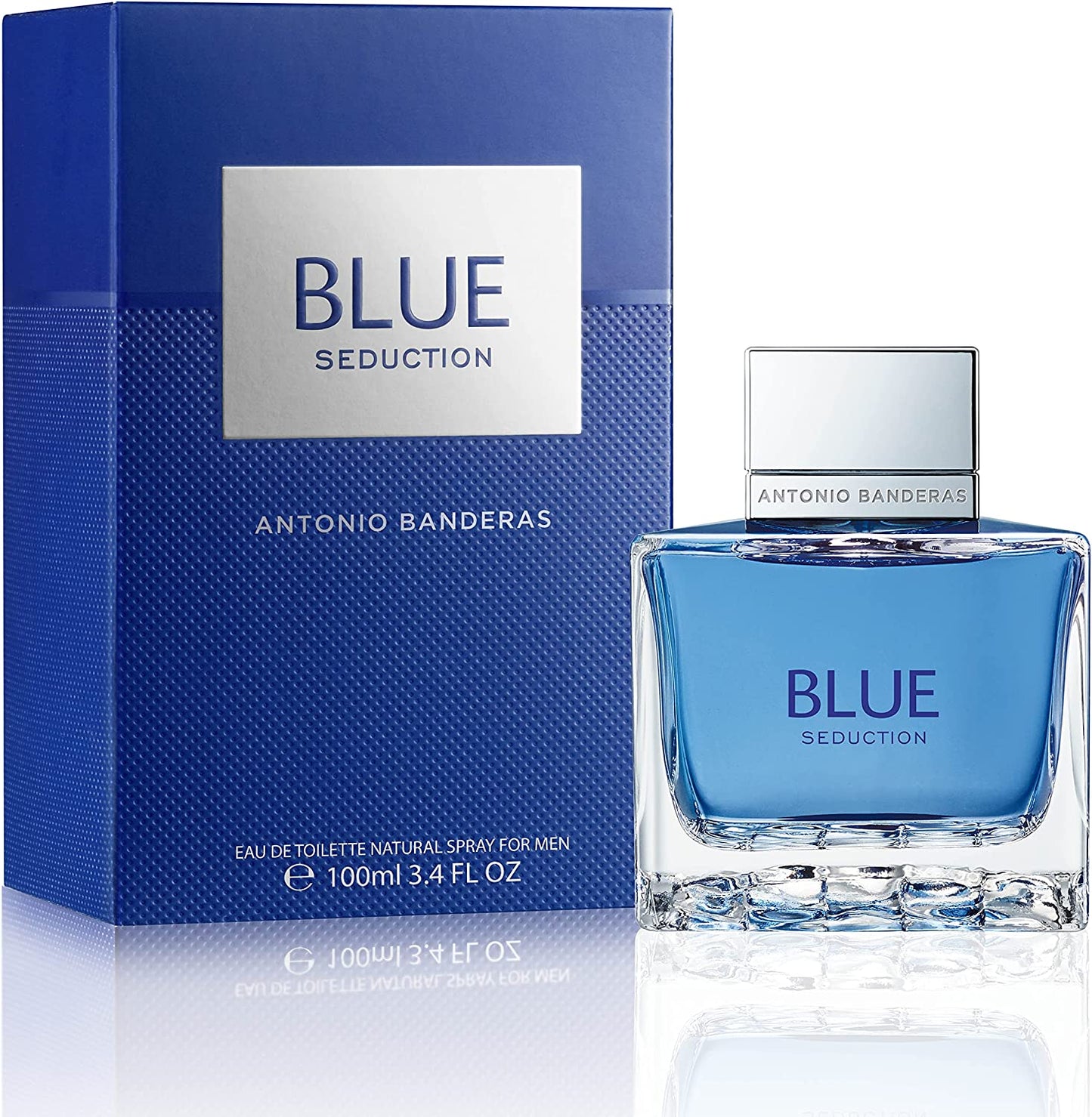 Antonio Banderas Blue Seduction bottle with packaging