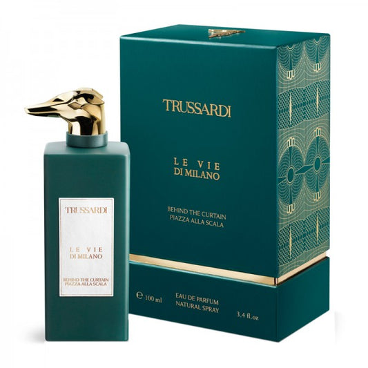 Trussardi Behind The Curtain Plazza Alla Scala Eau De Parfum bottle with packaging